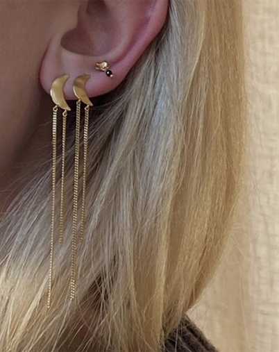 Bella Moon Earring with Long Chains Single Ørering - Guldfarvet